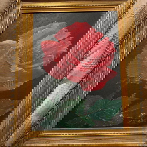 Πίνακας ζωγραφικής αυθεντικός λάδι νεκρά φύση με τριαντάφυλλο, σαν καινούργιος