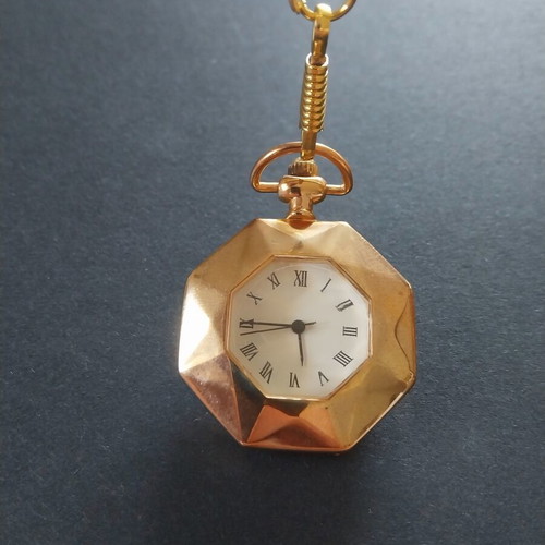 Gold-Plated Pocket Watch like new with chain, battery operated