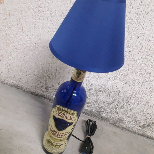 Table lamp handmade from large wine bottle like new