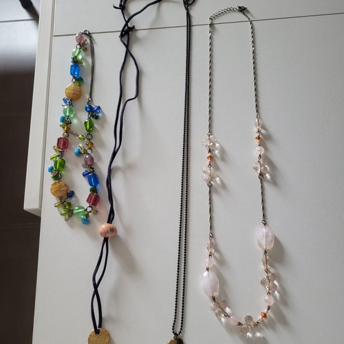 Necklaces used, set of 4 with colorful beads and gold leaf