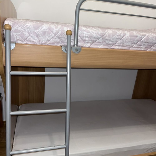 Neoset wooden bunk bed with two mattresses, like new