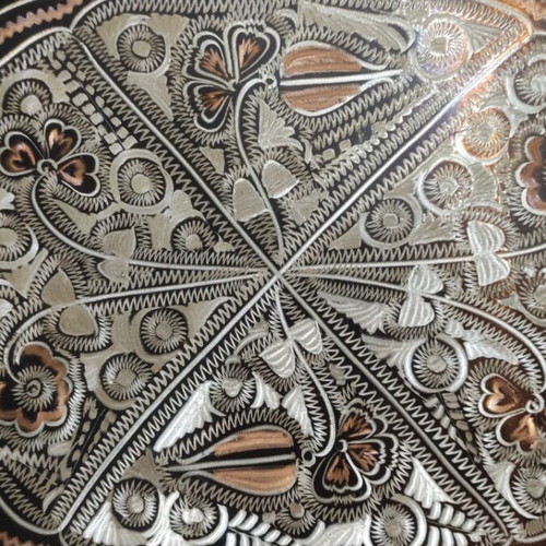 Copper decorative handmade plate with embossed oriental motifs