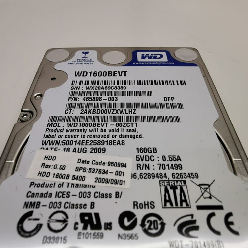 Western Digital Scorpio Blue WD1600BEVT 160GB σαν καινούργιο