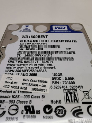 Western Digital Scorpio Blue WD1600BEVT 160GB σαν καινούργιο
