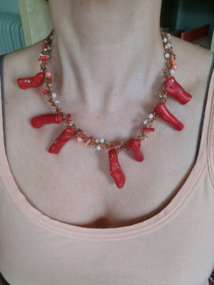 Handmade necklace with coral and silver 925 clasp new