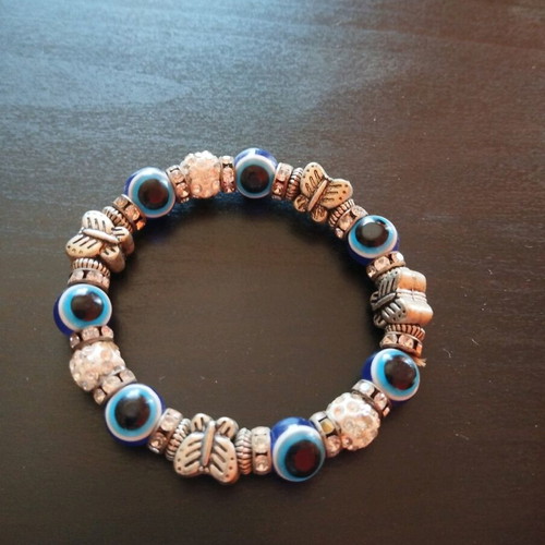Bracelet with blue evil eye beads used