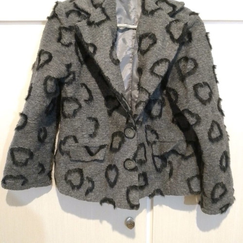 Wool jacket with hearts handmade, size L, like new, gray