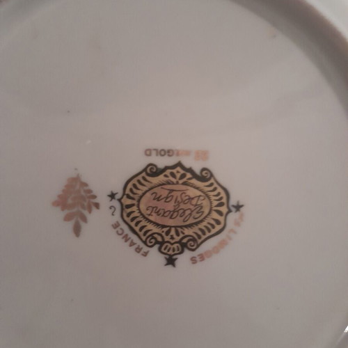 Limoges decorative plates, set of 2, blue and gold
