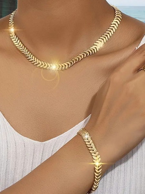 Women's jewelry set gold plated necklace, bracelet and ring