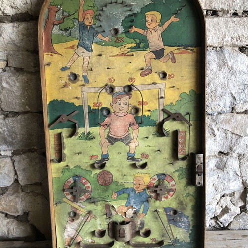 Retro wooden game Fortuna football pinball used, vintage 1950-1960
