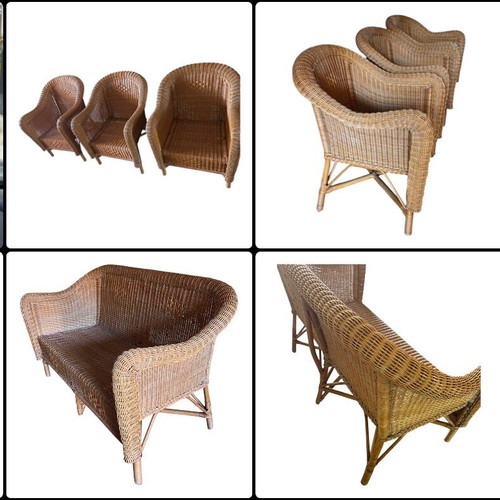 Outdoor garden furniture set with sofa, 3 armchairs and glass table