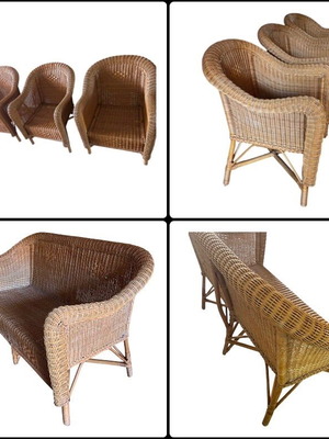 Outdoor garden furniture set with sofa, 3 armchairs and glass table