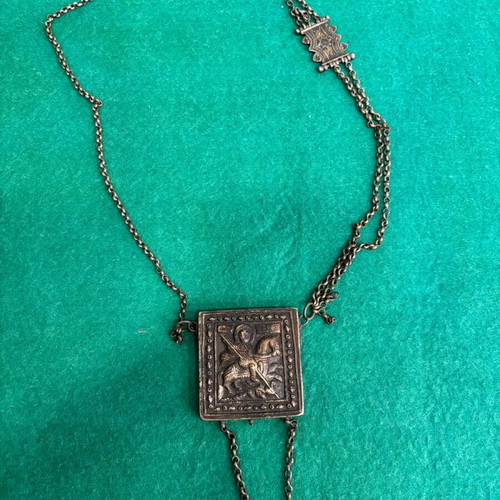 Saint George silver amulet used with chain and missing lid