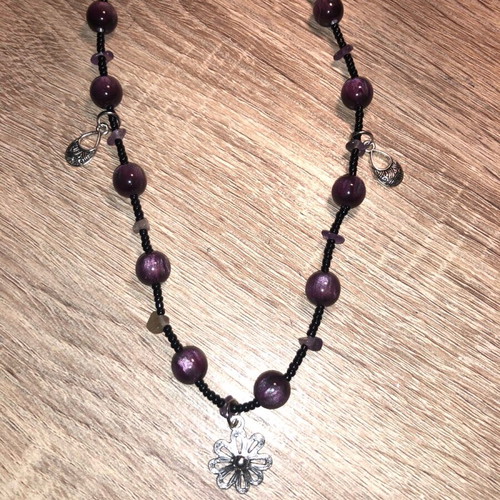 Handmade hippie fairy boho necklace new, purple and silver