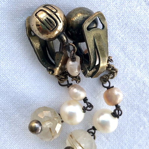 Vintage Donatella Pellini Milano Clip Earrings with Pearls like new
