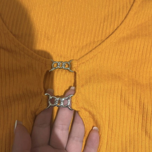 Bershka orange rib crop top like new with metal buckles, size S