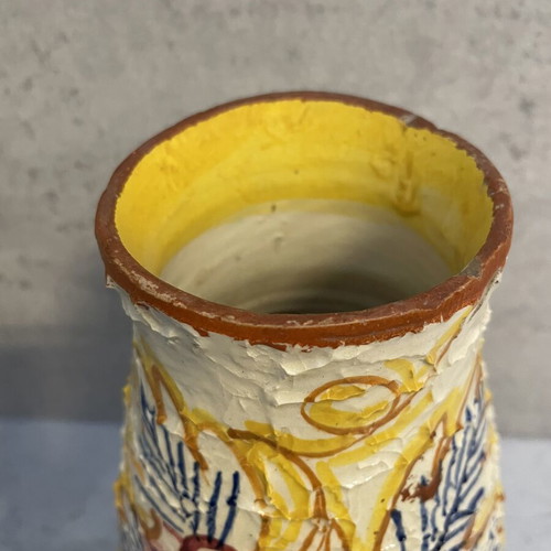 Ceramic vase with painted grapes used, vintage style