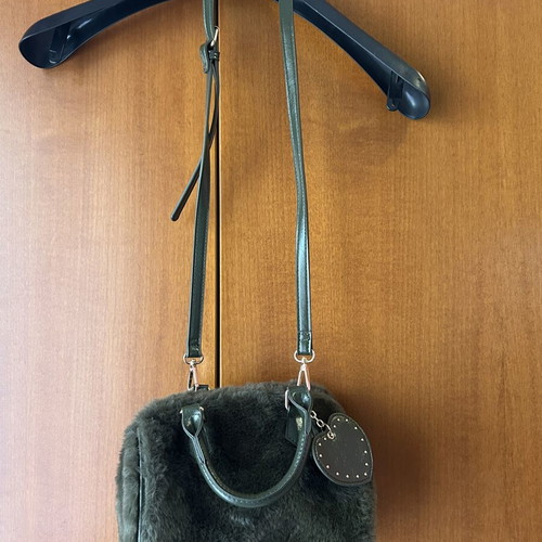Stradivarius green fur handbag with strap