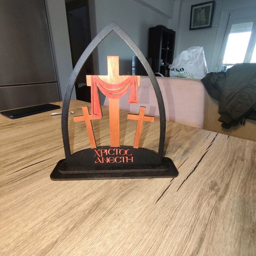 Handmade wooden Easter decoration "Christos Anesti" new