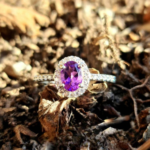 Silver ring with amethyst new, purple
