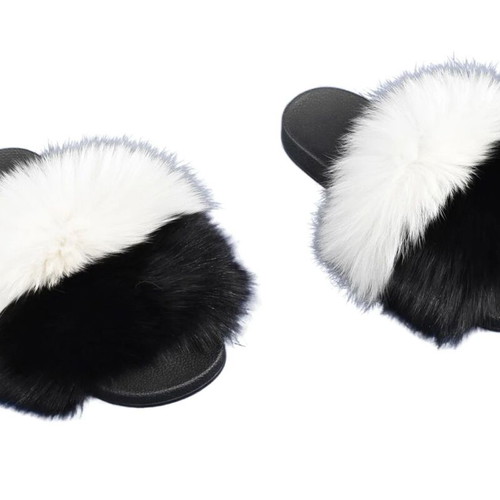 Authentic fox fur slippers new, black and white, size 38