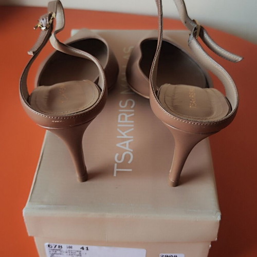 Tsakiris Mallas leather pointed heels with ankle strap, used, size 41, nude