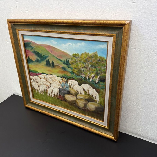 Oil painting Shepherd with flock