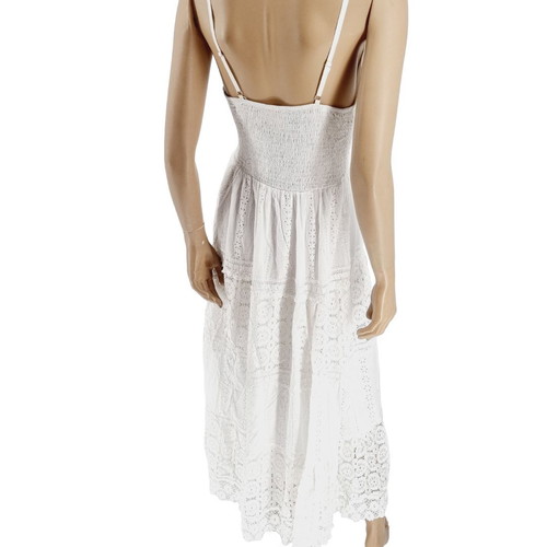 Pure long dress white with embroidery and knitted details, new, one size