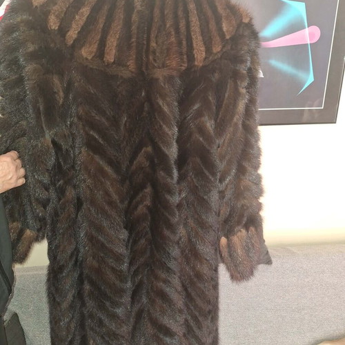 Mink fur coat with fishbone pattern like new