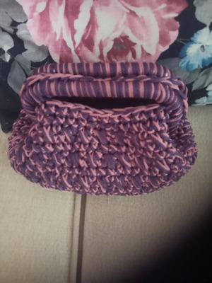 Handbag handmade knitted clutch 20 cm pink and purple, new