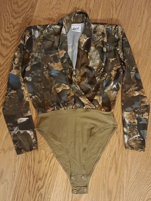 Sheer bodysuit like new with floral design and shoulder pads, size L