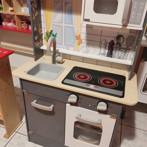 Wooden children's kitchen and grocery store used, ready assembled