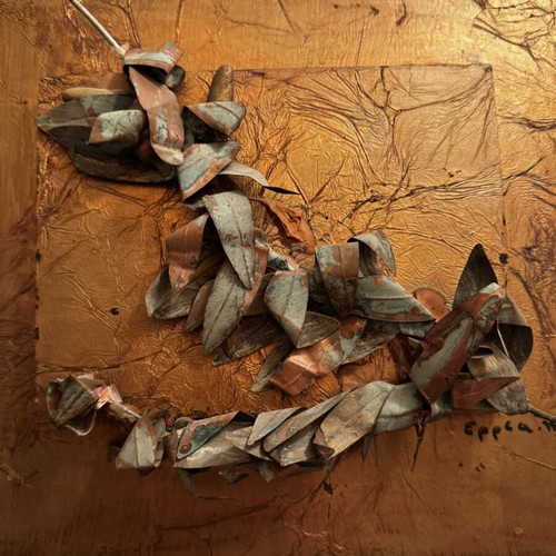 Handmade artwork with olive branch metal elements, like new