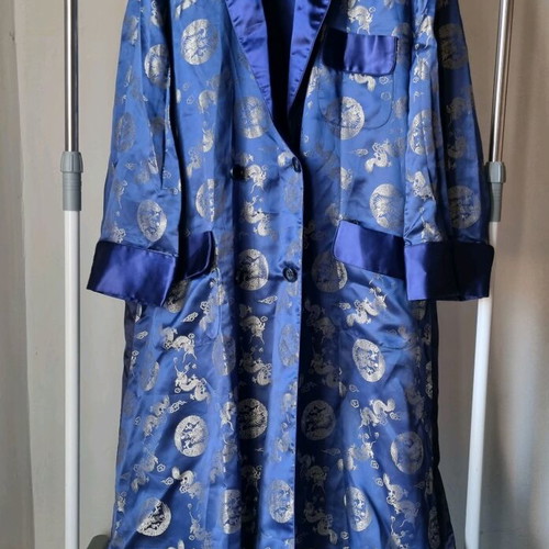 Chinese robe Longevity silk satin like new, size 3/4/5 XL, blue