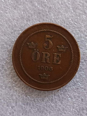 Sweden 5 Öre Coin 1906 used, King Oscar II