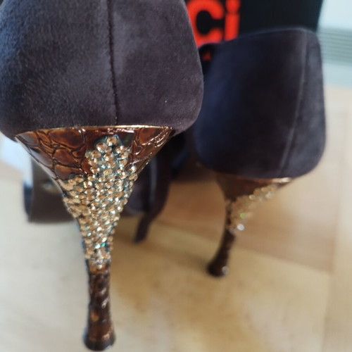 DoDiCi women's pumps size 38, dark brown suede, 10cm stiletto heel