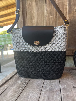 Handmade knitted shoulder bag crossbody gray and black like new