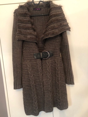 Women's cardigan used brown with rabbit fur, size M