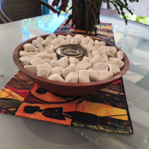 DIY Tabletop Bioethanol Fireplace like new, wood and bamboo with white stone decor