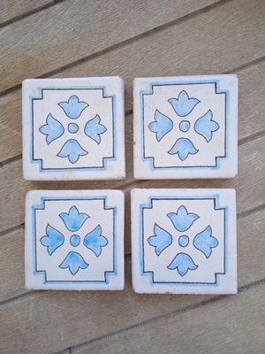 Handmade old decorative tiles set of four, like new, blue-white