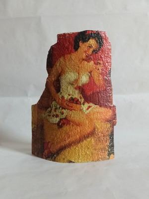 Decorative painting on tree bark Pin-Up girl style, new