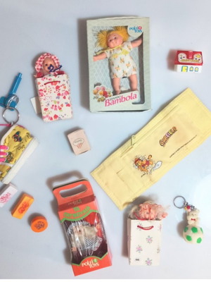 Lott vintage collectible set with stamps and toys