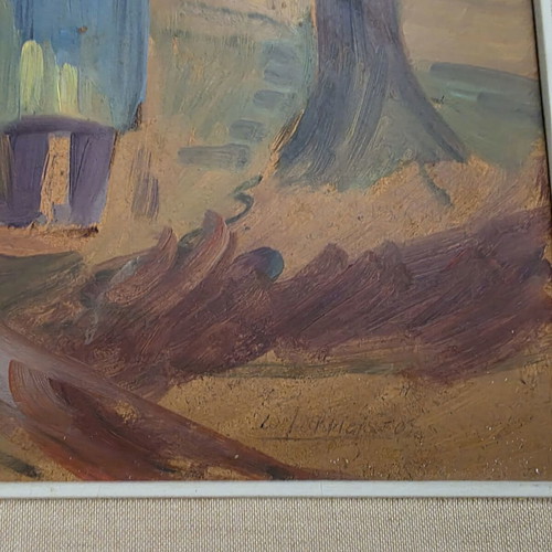 Panagis Gavrielatos oil painting like new, seaside village scene