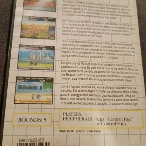 Vigilante game for Sega Master System like new