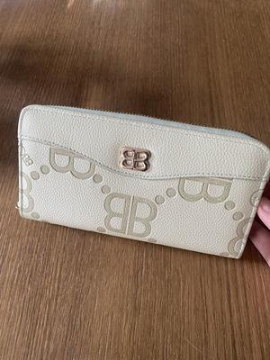 Beige Wallet with Monogram Detail and Rose Gold Accents like new