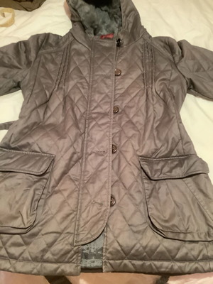Women's long brown jacket like new with detachable hood, size M