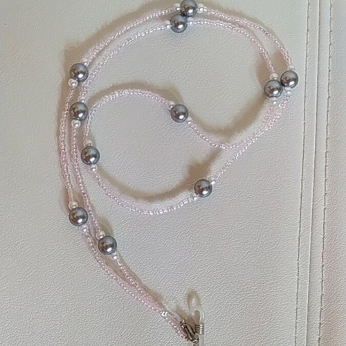 Handmade glasses chain new, pink and silver, 80 cm