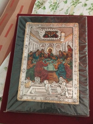 Religious icon The Last Supper made of 950 silver new