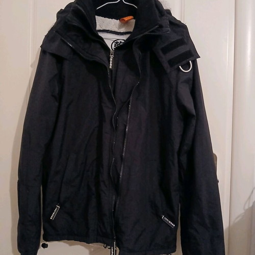 Superdry windbreaker jacket with inner fur, black, size S