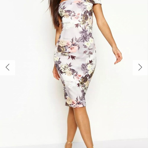 Off-shoulder midi floral dress Boohoo like new, multicolor, size XL